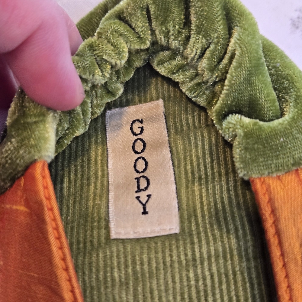 Goody Orange Silk and Green Velvet Girl's Slippers Child Medium - Picture 5 of 6